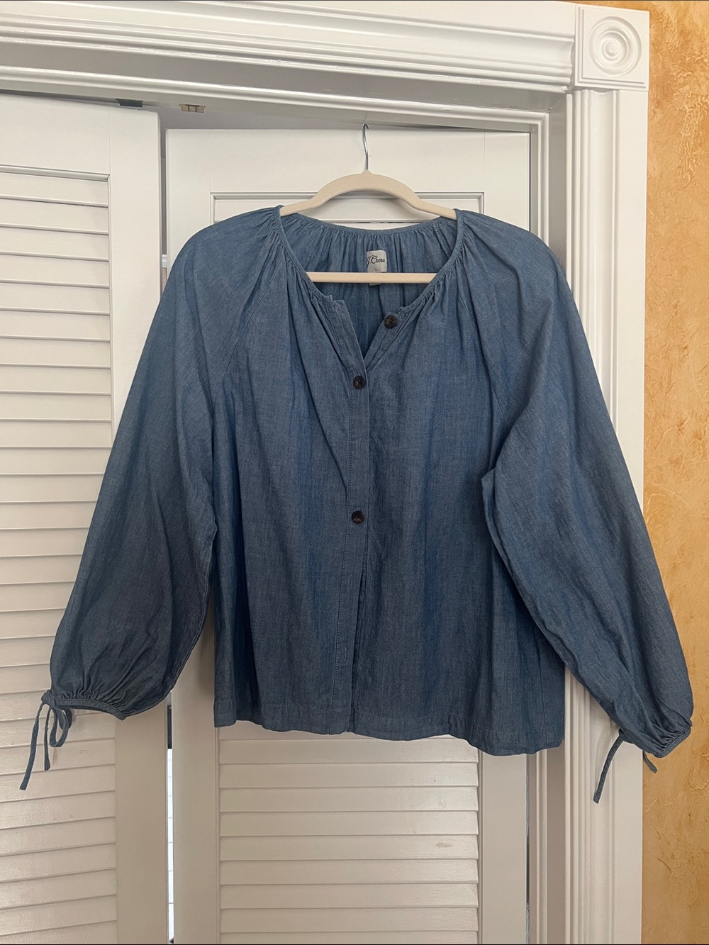 J.Crew  Blue Chambray Button-Front Peasant Blouse
